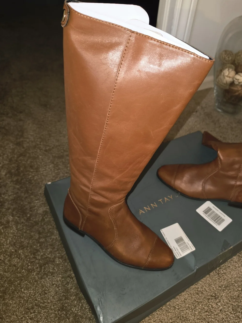 Ann Taylor Women's Tall Zip-Back Riding Boots in Cognac Brown Sz 9